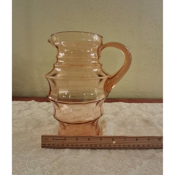 Antique Pink Pitcher Horizonal Ribbed Depression Glass Large Ice Tea / Beverage - Picture 6 of 6
